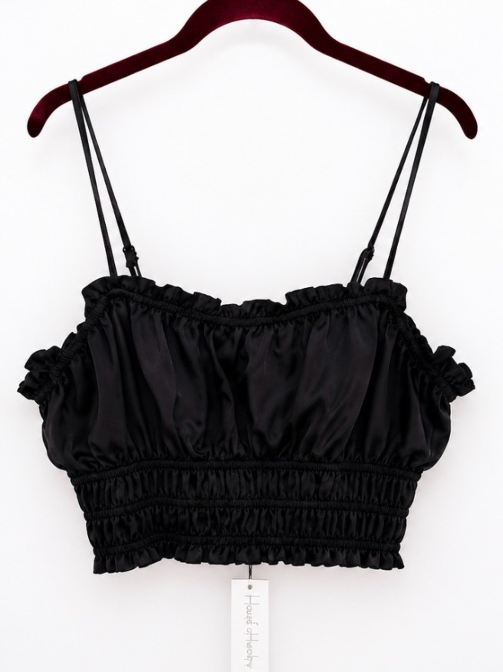 NWT House of Harlow 1960 Black Smocked Satin Crop Top Size M